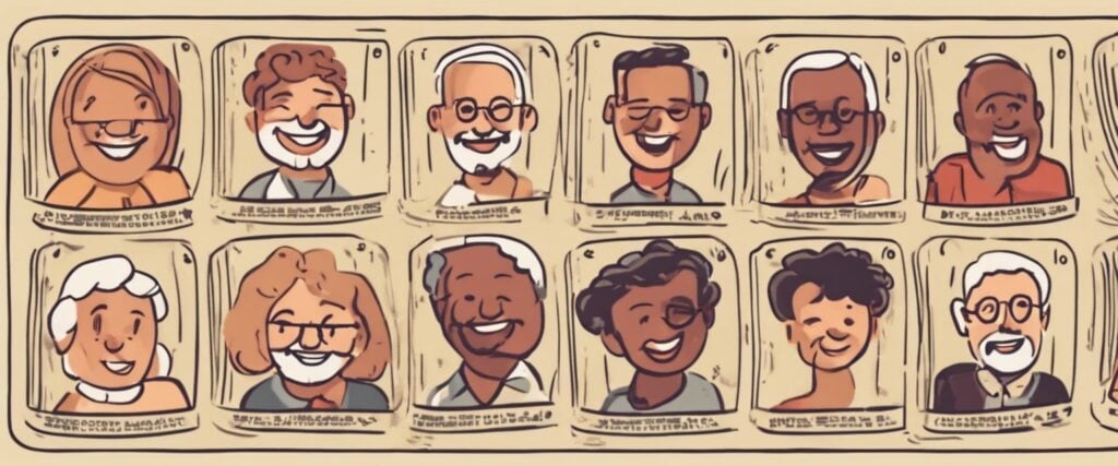 cartoon of smiling people in profile