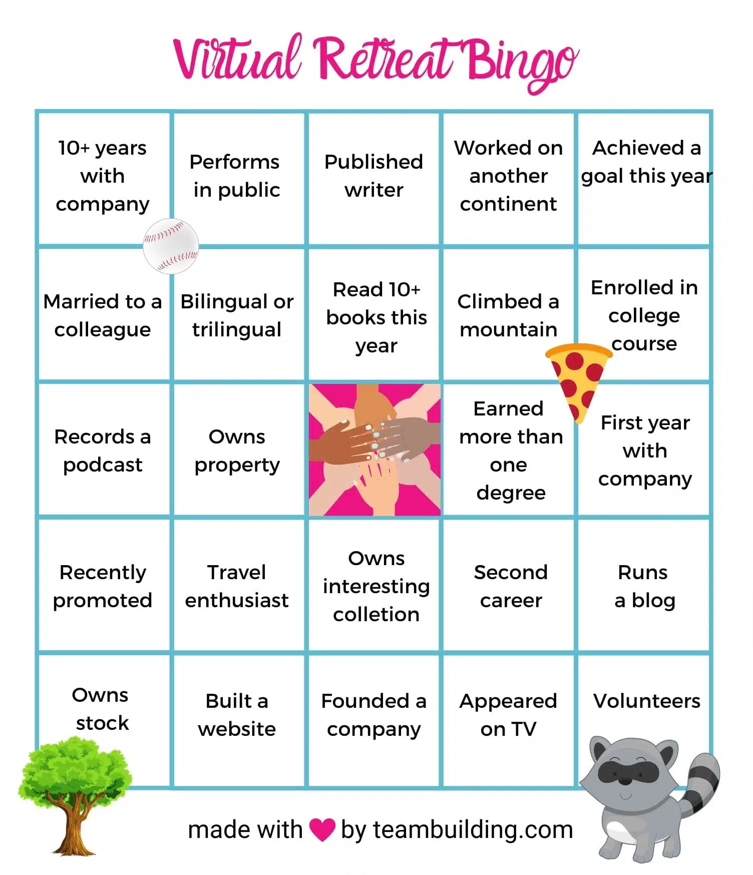 Virtual Retreat Bingo template