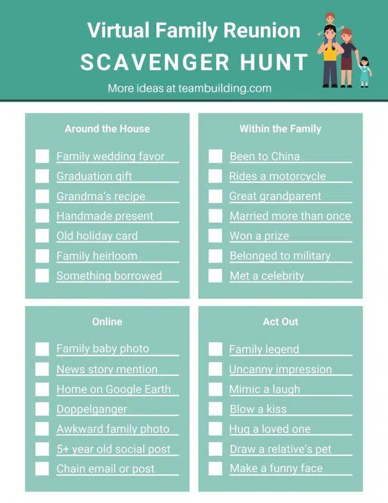 Virtual reunion scavenger hunt game