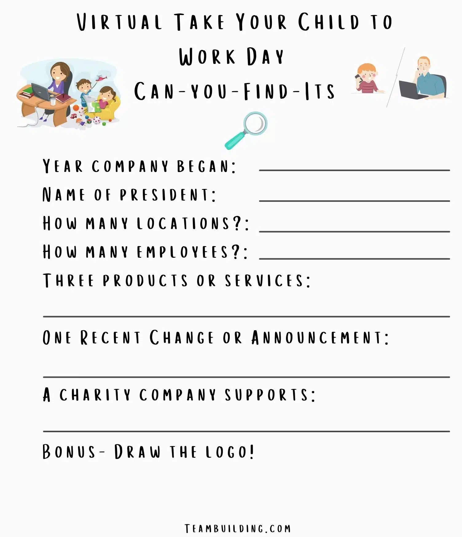 Take Your Child to Work Day scavenger hunt template