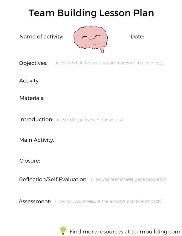 Blank team building lesson plan template